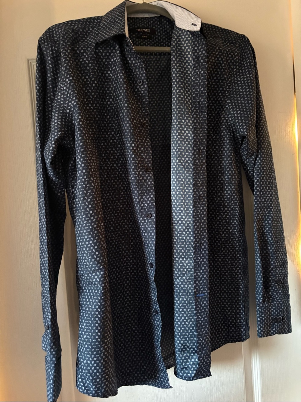 Nine West Slim Fit Men’s Dress Shirt Blue Pattern NWOT
